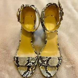 Chunky strap snake skin heels